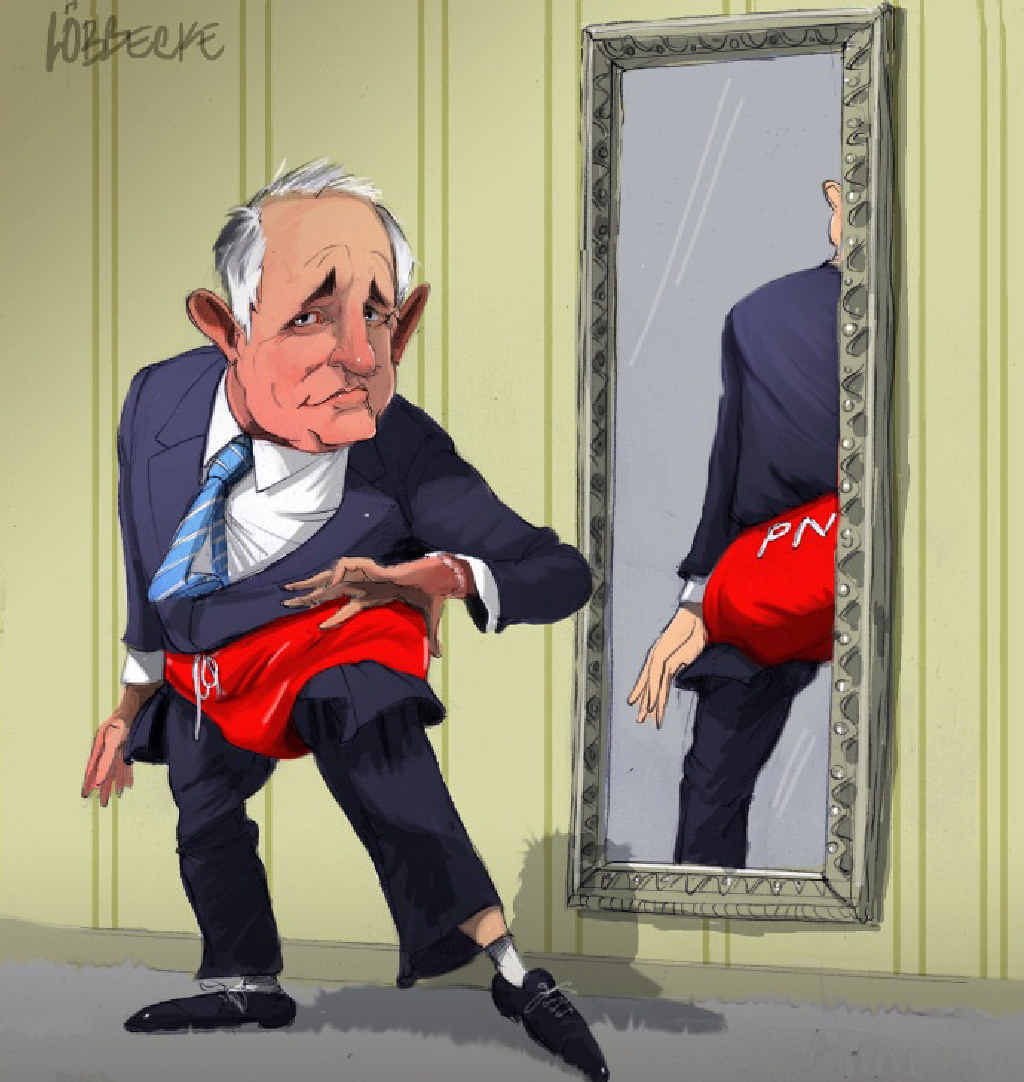 Eric Lobbecke’s cheeky look at Malcolm Turnbull’s political ambitions won him the prize for best political cartoon. Eric Lobbecke’s cheeky look at Malcolm Turnbull’s political ambitions won him the prize for best political cartoon.